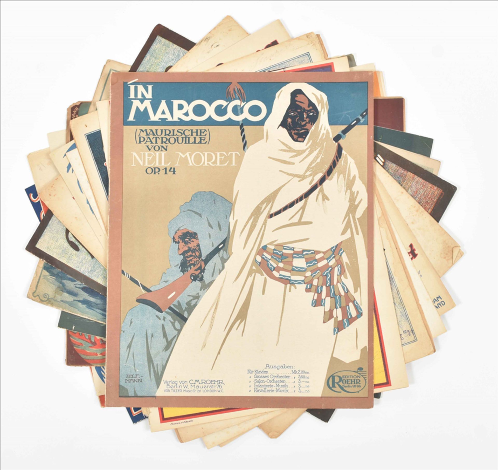 18 pieces of sheet music with oriental and Egyptian themed covers or songs.