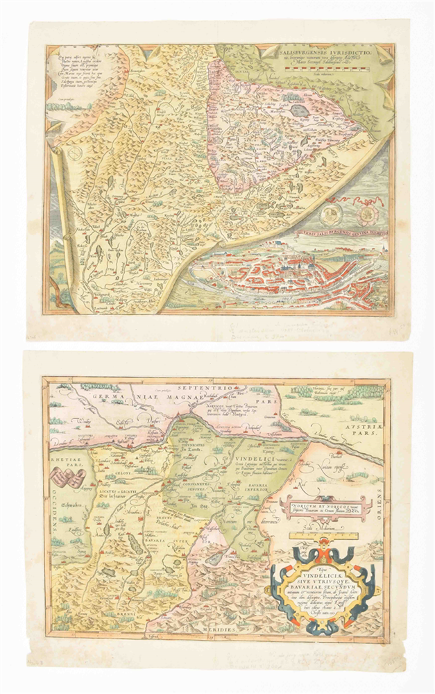 Two maps: (1) Salisburgensis Jurisdictio (...) with Urbis Saliburgensis Genuina Descriptio