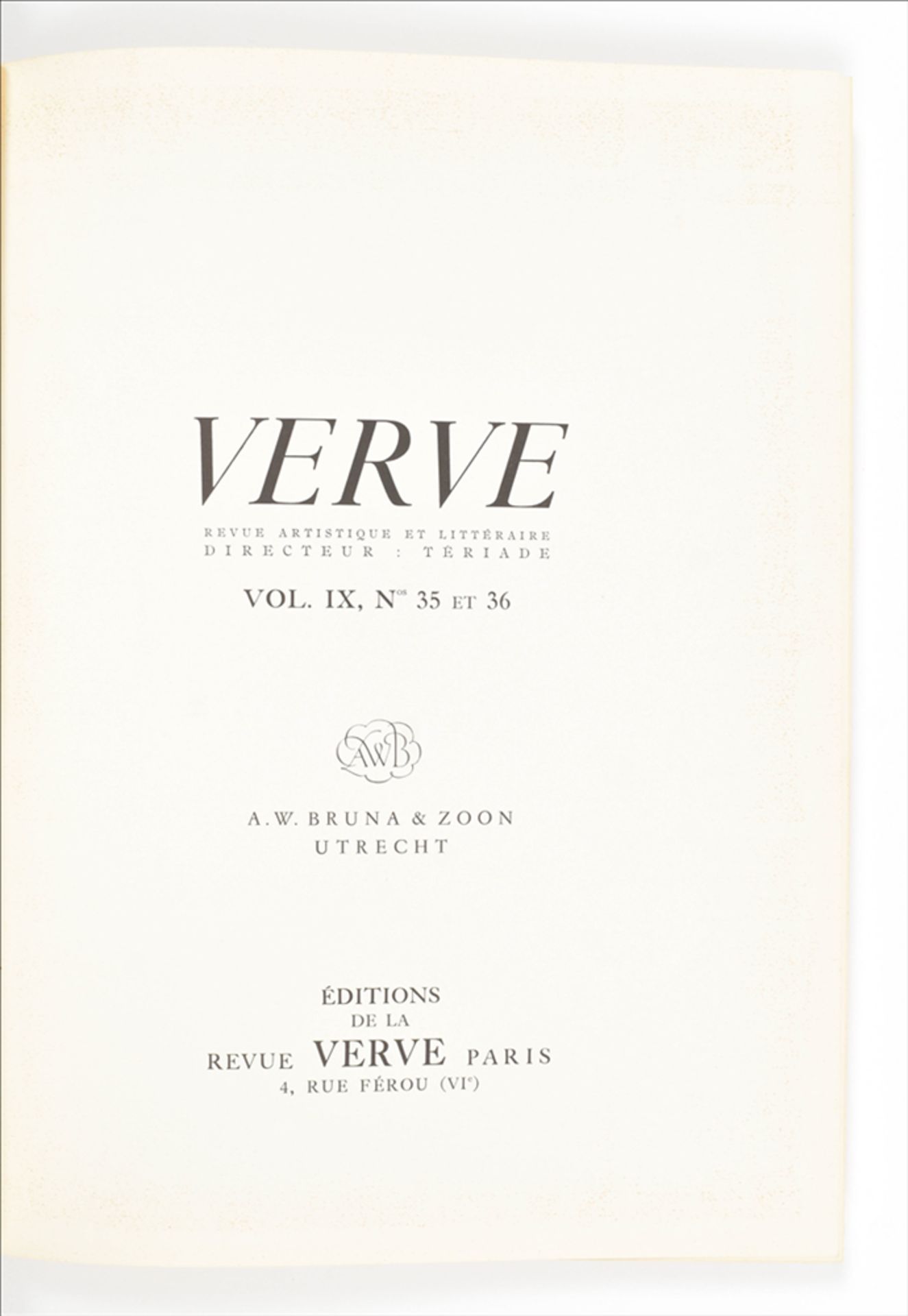 Henri Matisse. Verve. Revue artistique et littéraire. Vol IX, Nos. 35 et 36 - Image 3 of 10