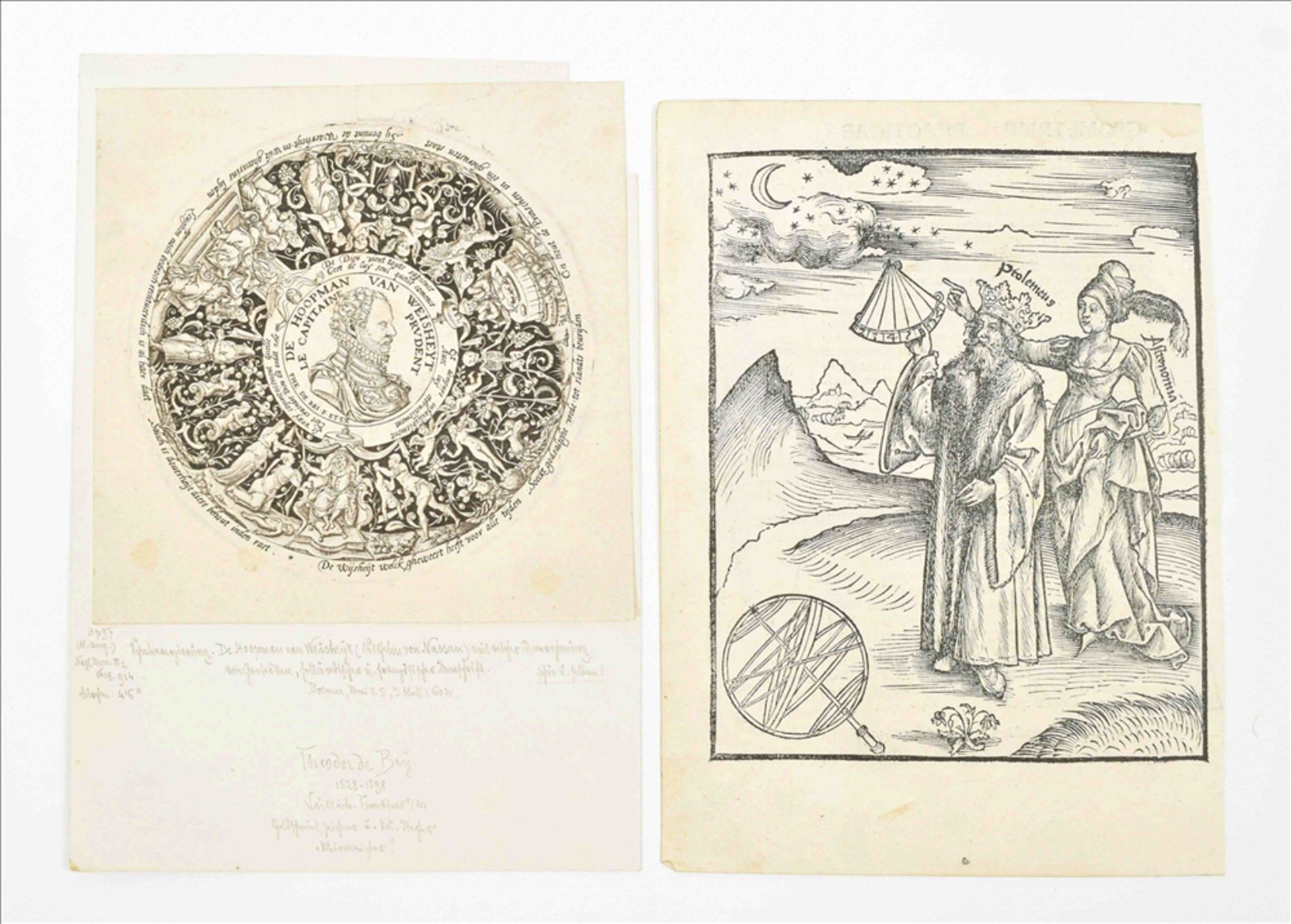 Four 16th century prints: (1) Theodoor De Bry (1528-98). "De hoofdman van weisheyt - Image 2 of 5