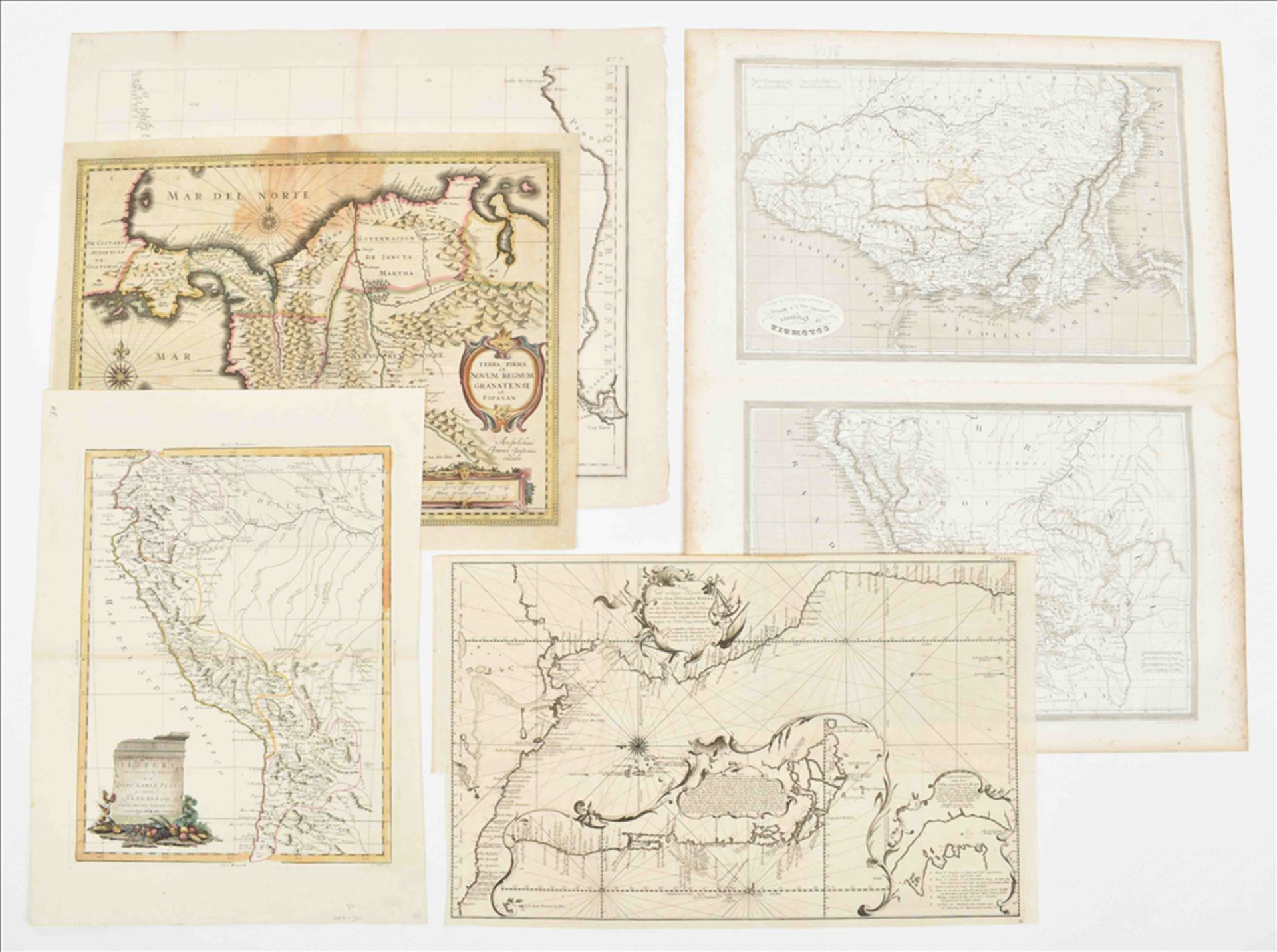 [South America] Six maps: (1) "Neue und richtige Karte von dem Stillen Meere