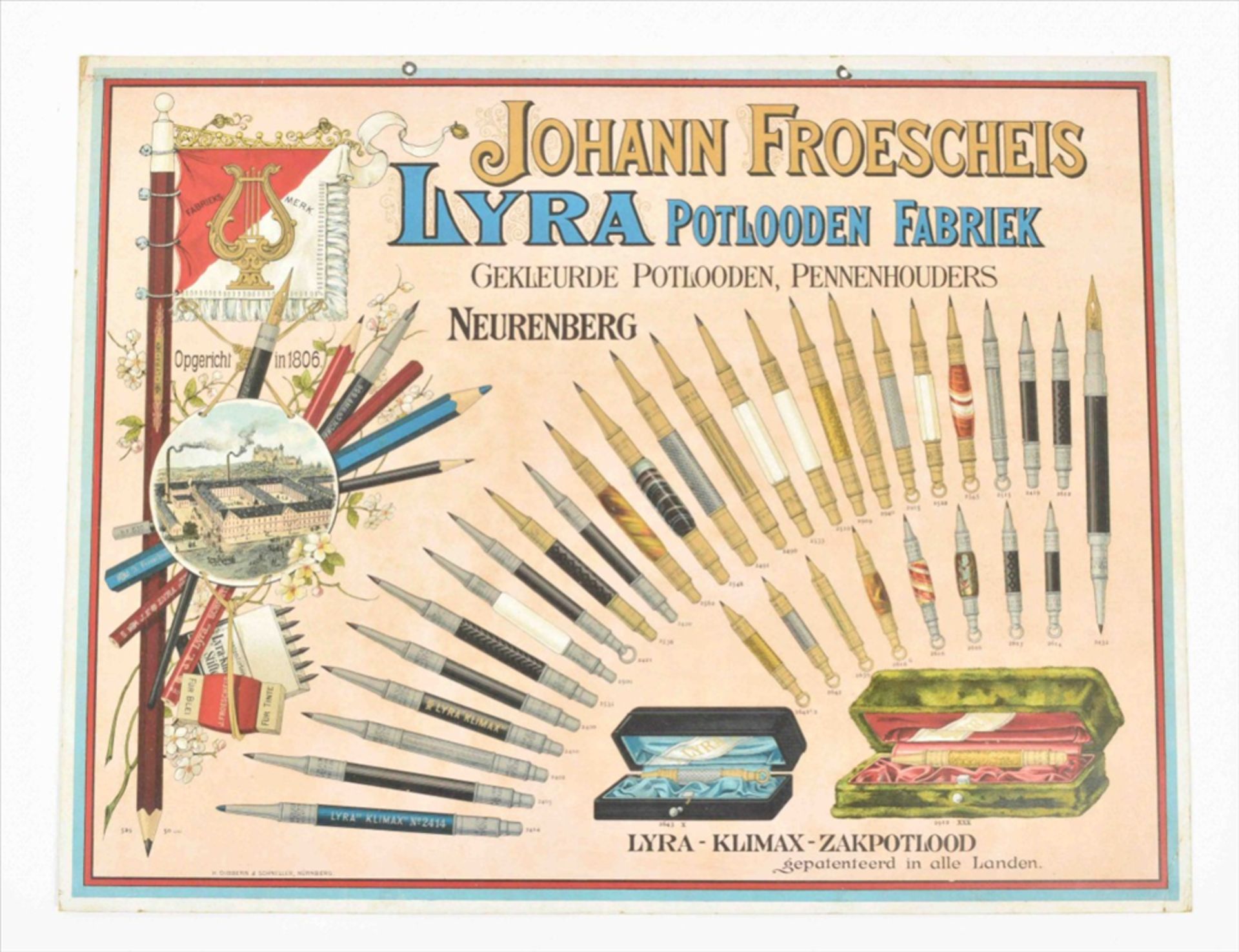 Six posters: (1) "Johann Froescheis Lyra Potlooden Fabriek - Bild 6 aus 6