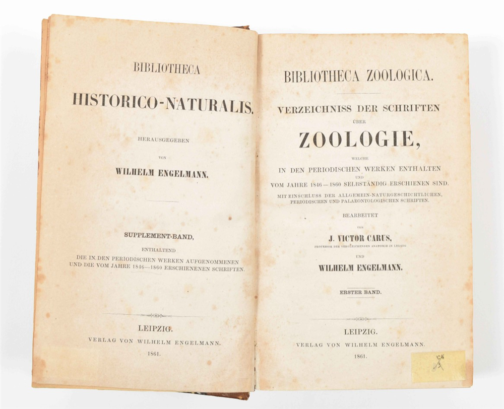 [Bibliography] Four titles: (1) J. Victor Carus and W. Engelmann, ed. Bibliotheca Zoologica - Image 5 of 7