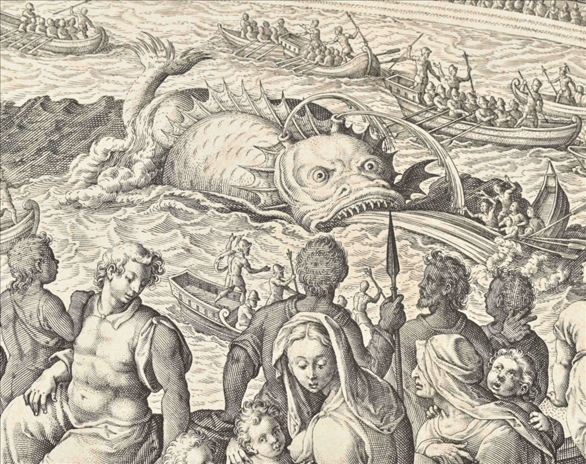 Adriaen Collaert (ca. 1560-1618). 'Whale hunt by emperor Claudius at Ostia' - Bild 2 aus 6