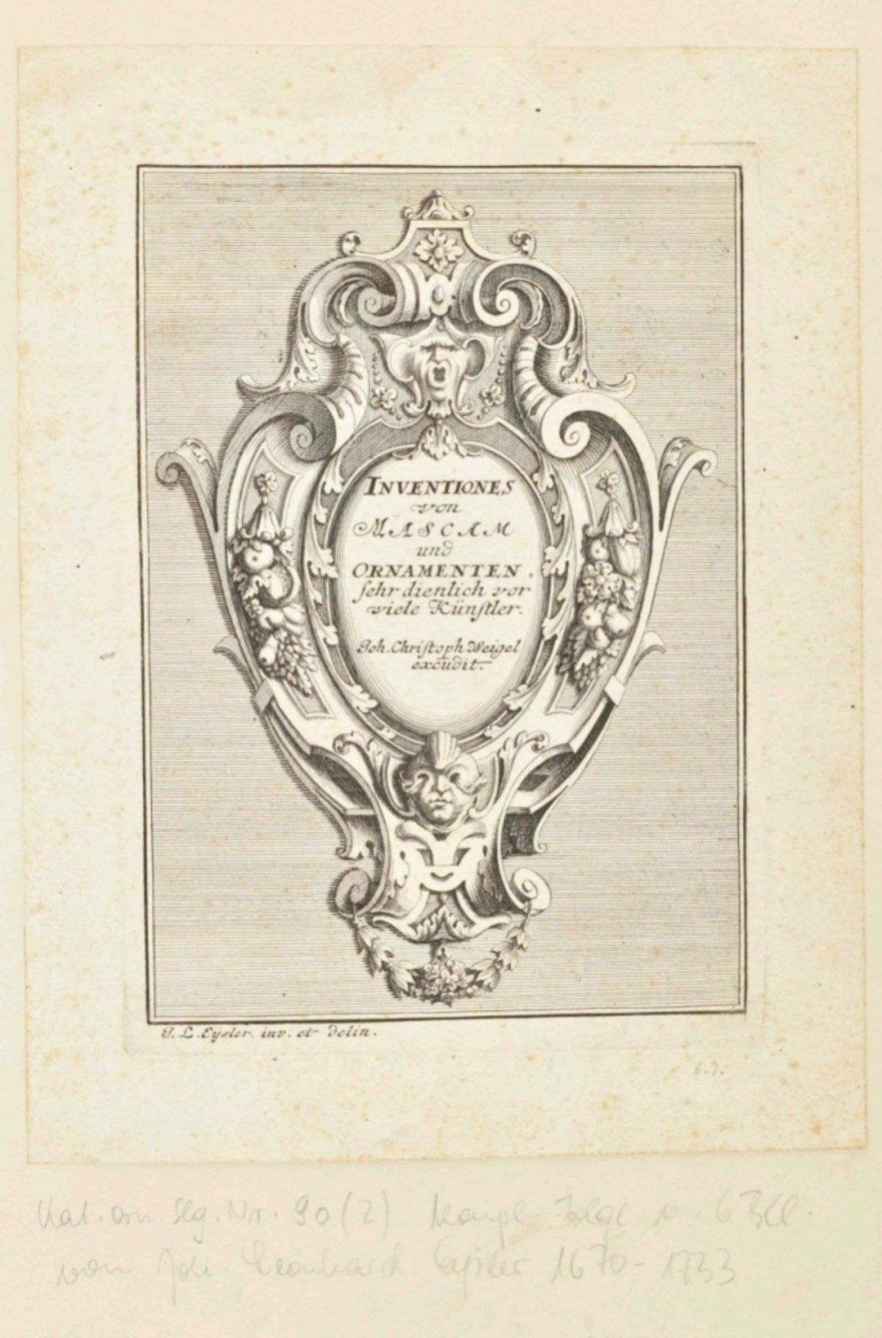 [Ornaments] Johann Leoard Eysler (1670-1733). "Inventiones von Mascam und Ornamenten, - Image 2 of 5