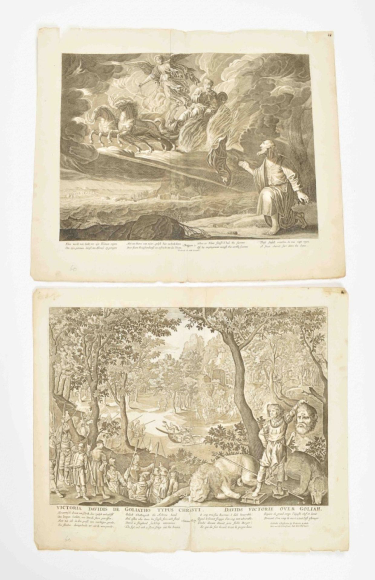 [Biblical prints] 12 large engravings: (1) 'Two scenes from the story of Jonah' - Image 2 of 3