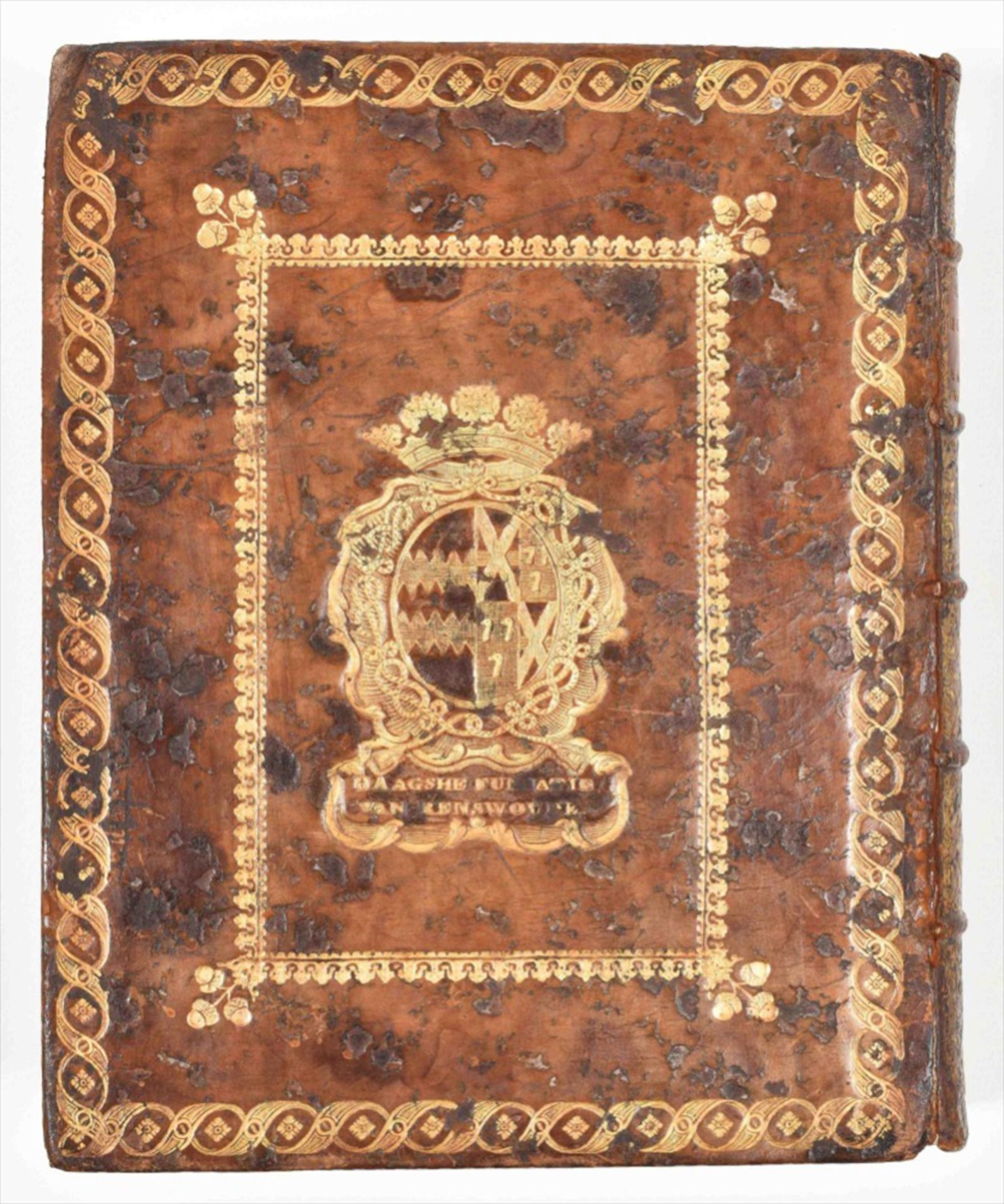 [Bindings. Haagse Fundatie van Renswoude] Contemp. mottled calf w. gilt coat of arms - Image 8 of 10