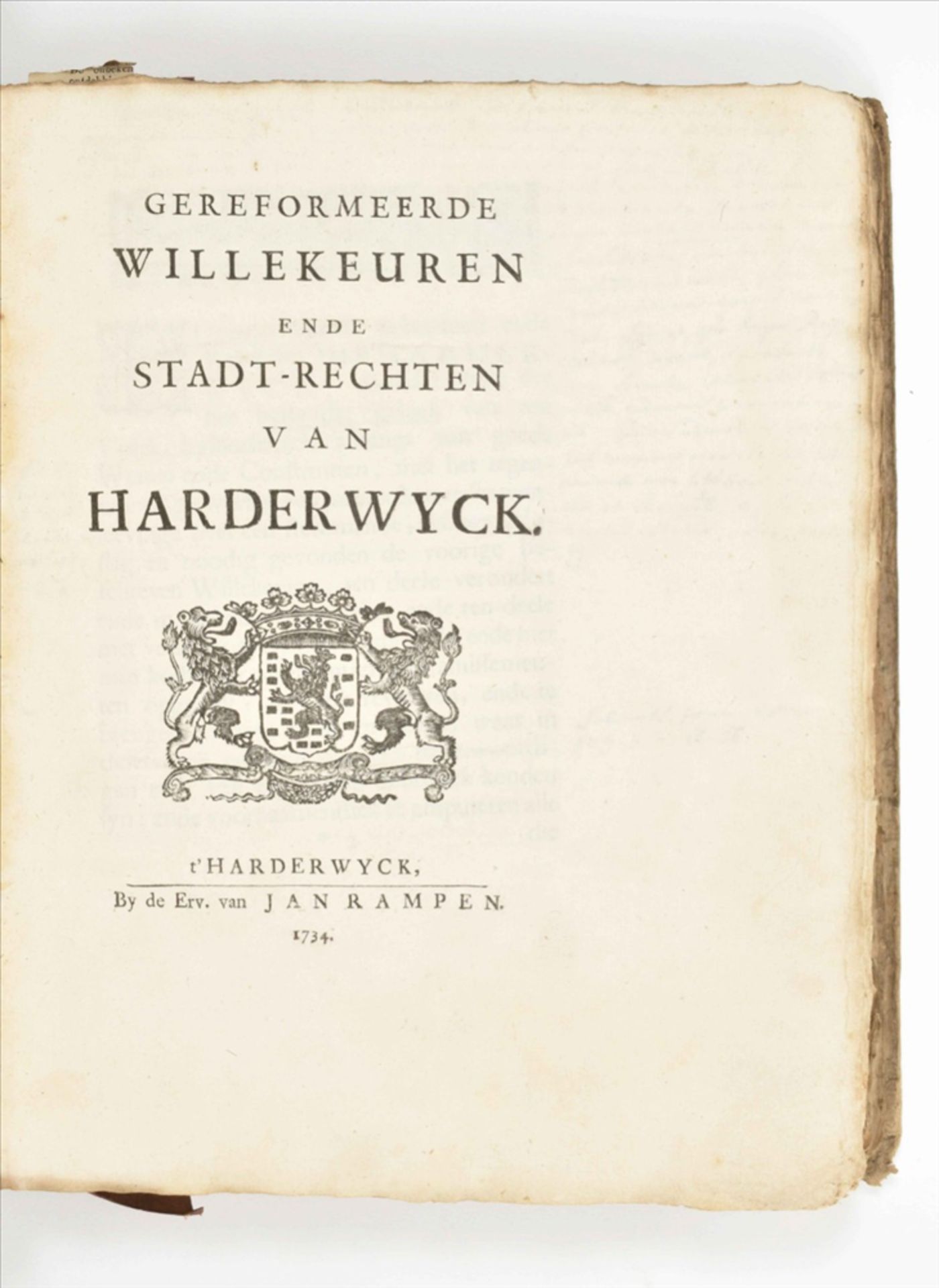 [Harderwijk. Large paper copy] Gereformeerde willekeuren ende stadt-rechten van Harderwyck - Bild 3 aus 5