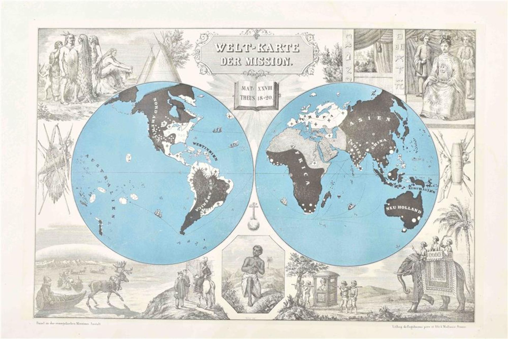 [World] (1) Missions-Weltkarte, lith. E. Kaufmann, Lahr. Basel Verlag der Missionsbuchhandlung - Image 5 of 7