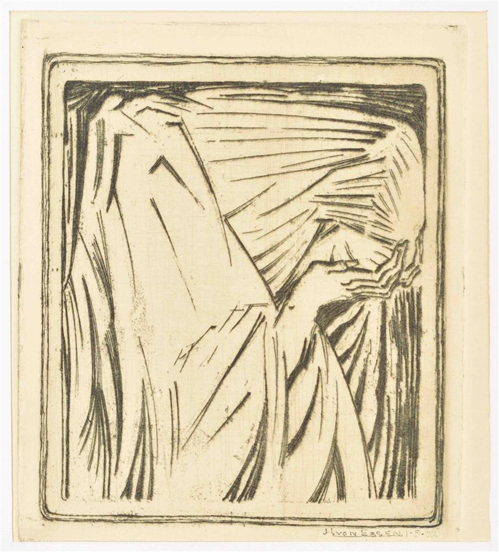 Essen, H. von (1886-1947). Four etchings: (1) 'Crying nude woman' - Image 5 of 6