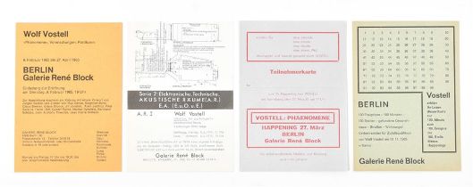 Wolf Vostell, 4 invitation cards from Galerie Rene Block, Berlin, 1965-1970