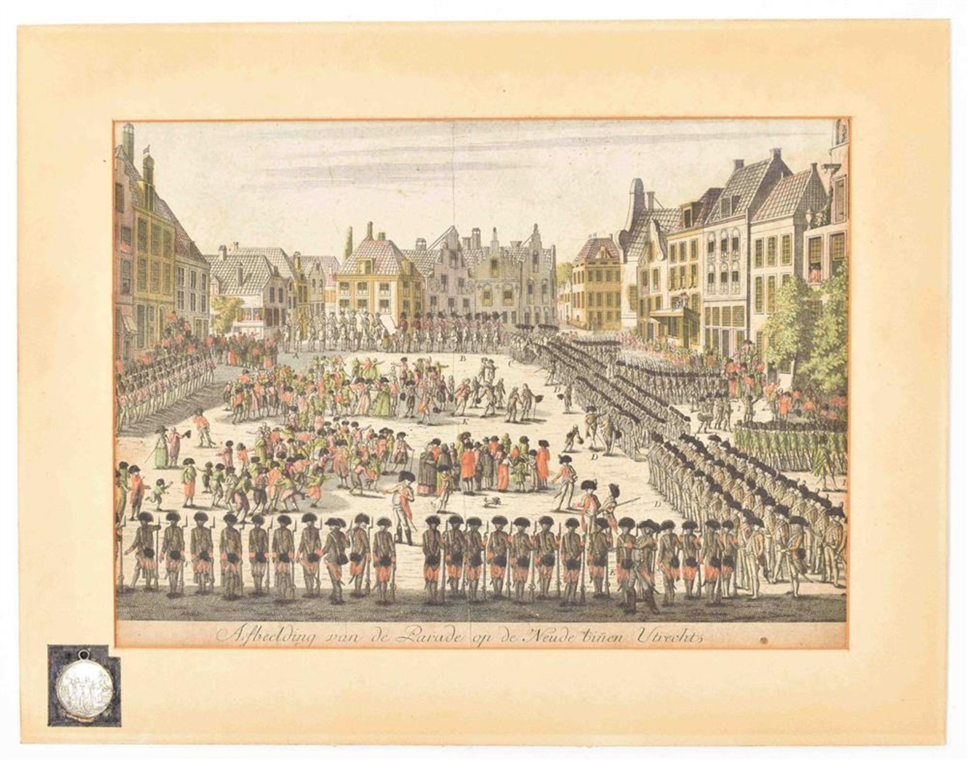 [Utrecht] Parade op de Neude te Utrecht 1787 with coin schutterij Utrecht