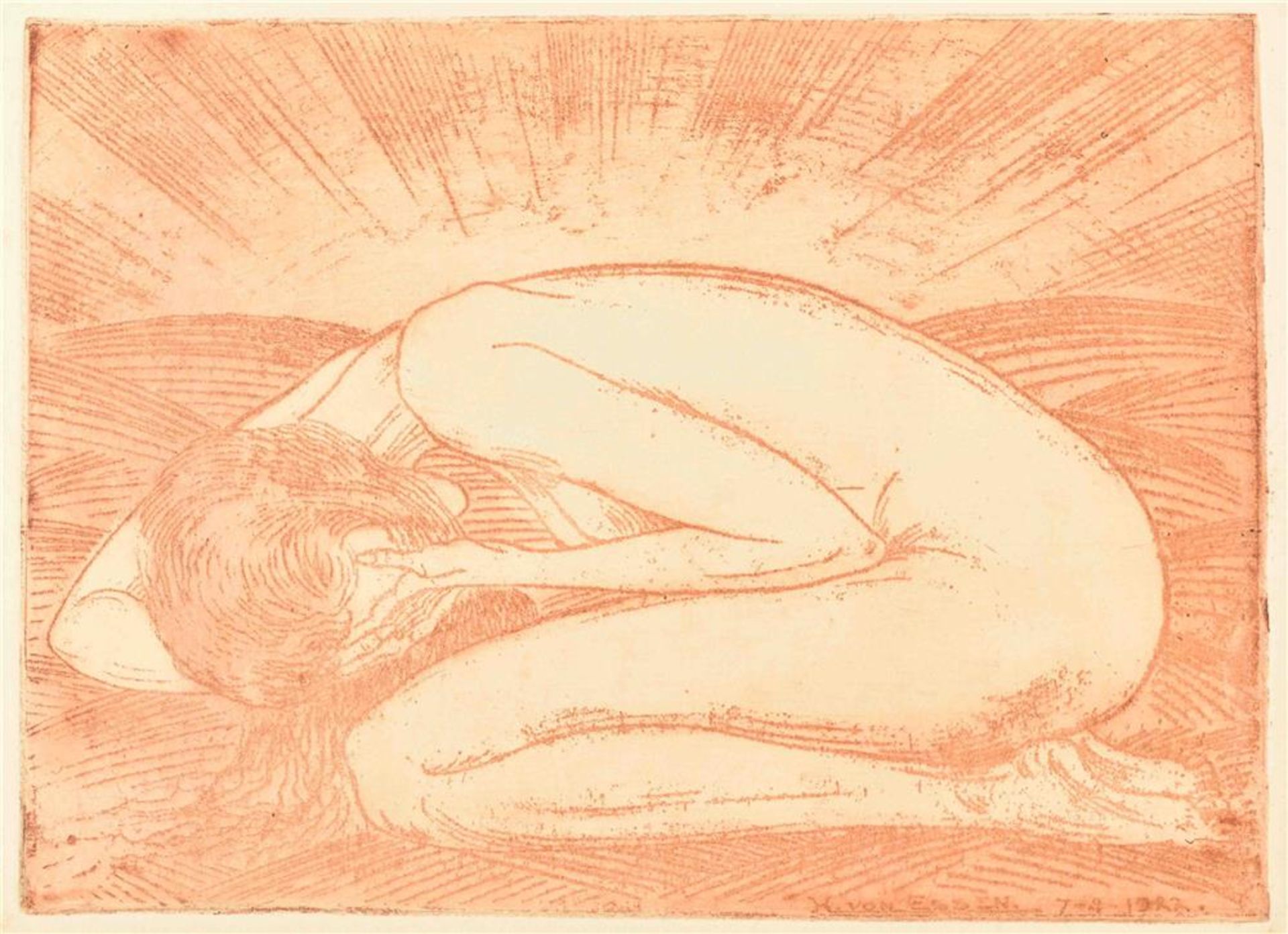 Essen, H. von (1886-1947). Four etchings: (1) 'Crying nude woman'