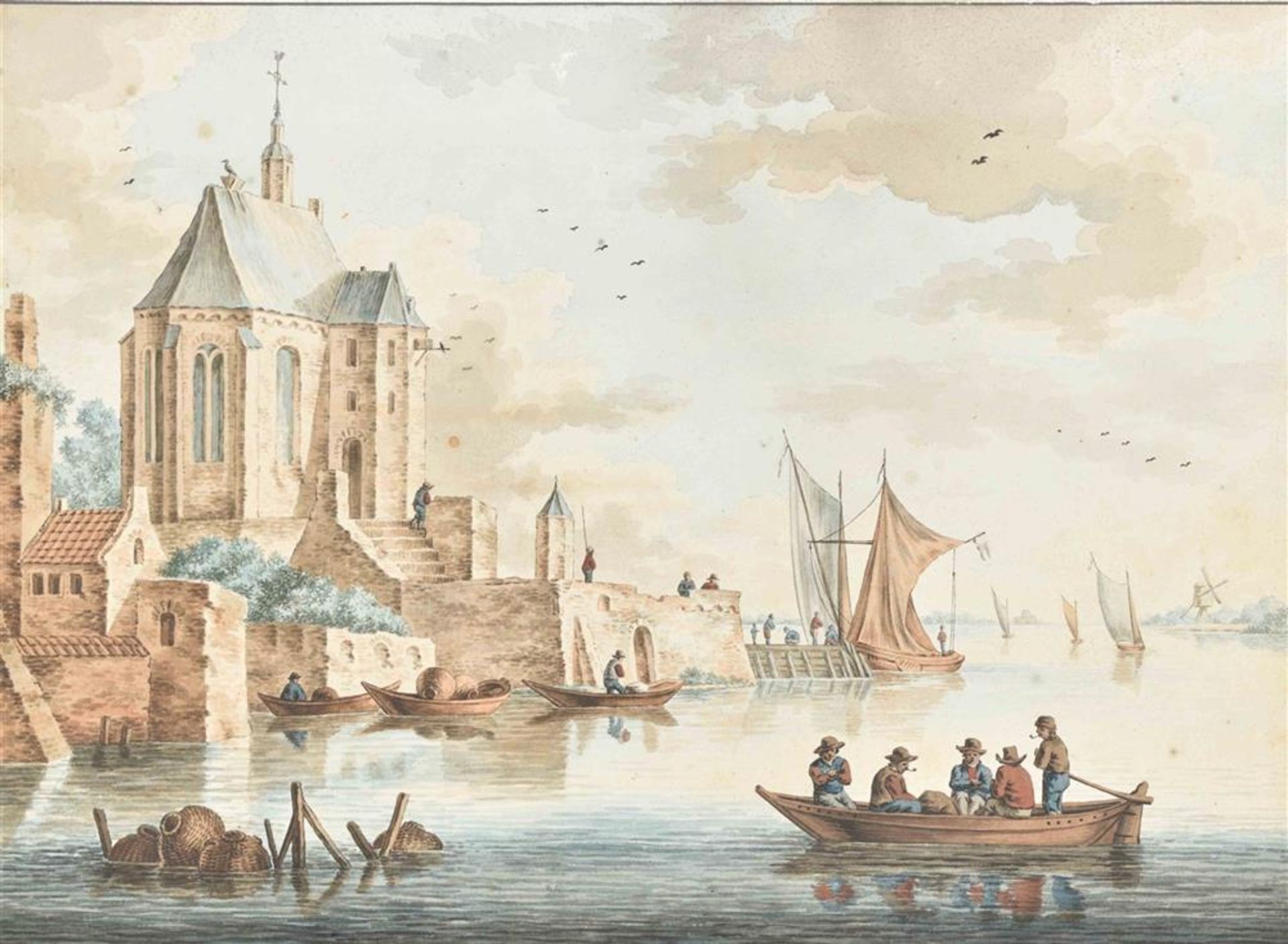 [Netherlands] View of a Romanesque chapel on a river - Image 3 of 3