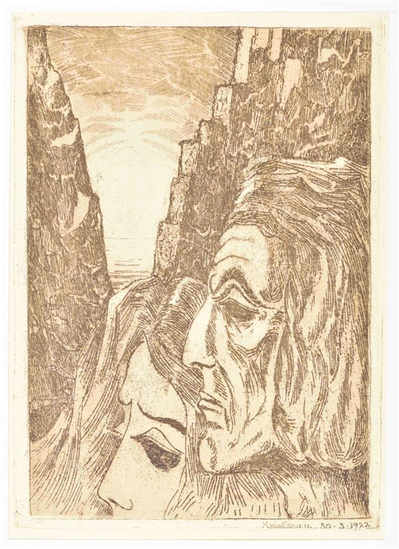 Essen, H. von (1886-1947). Four etchings: (1) 'Crying nude woman' - Image 3 of 6
