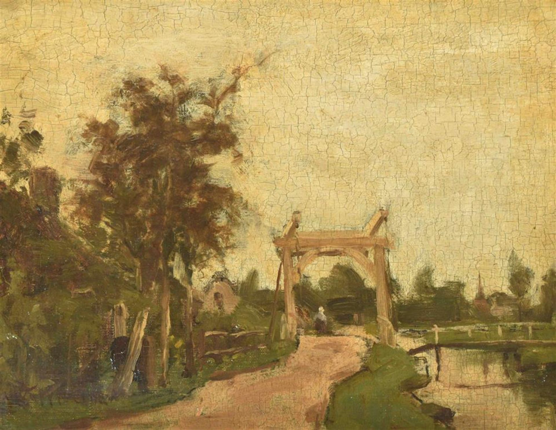 Wall Perné, J. van de (1877-1941). View of a village with bridge - Image 2 of 3