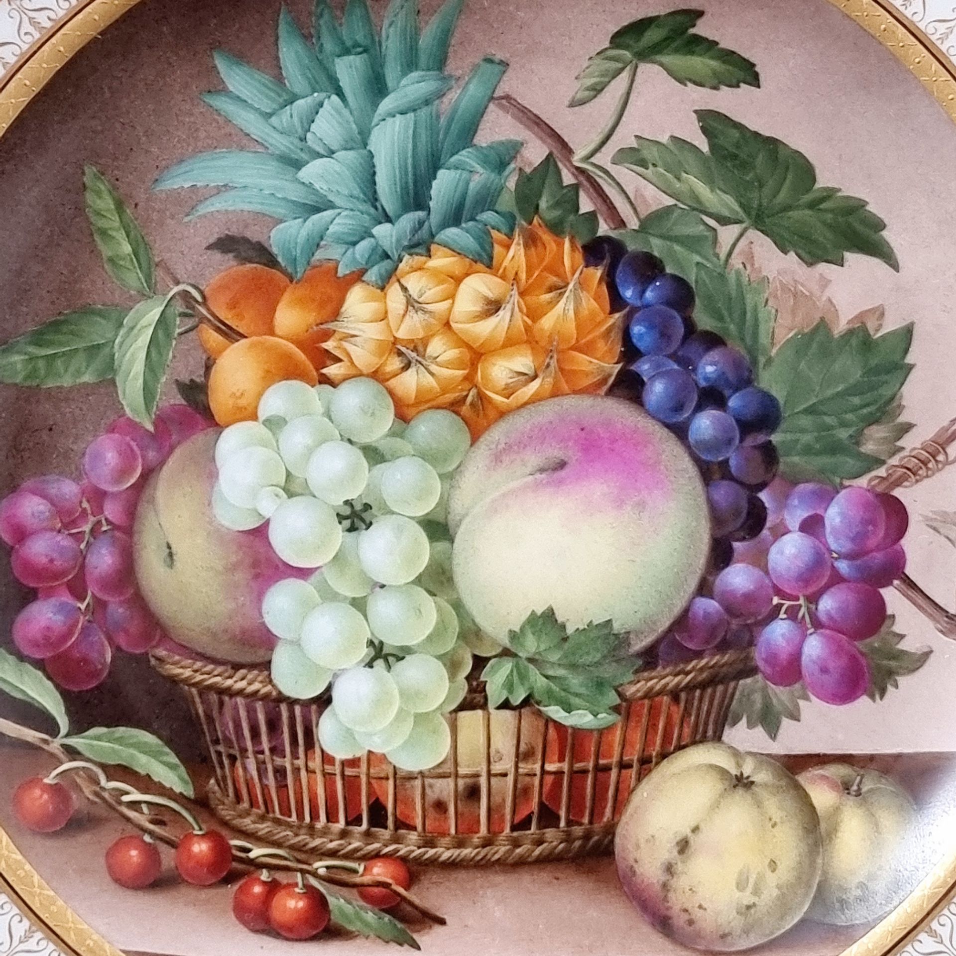 KPM Berlin, seltener Zierteller, Stillleben mit Fruchtkorb, Signatur E. Sager 1819 - Bild 2 aus 4