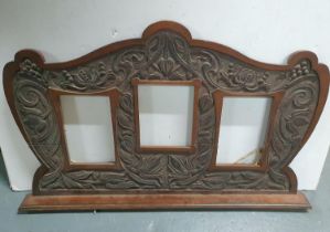 Stunning hand-carved Oak, Art Nouveau period triple photo frame The overall size is approx 46 x 75cm