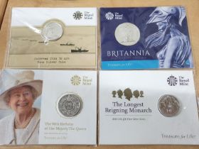 Royal Mint 2015 silver GB £50 coin together with 3 QEII GB £20 Royal mint coins (4), All