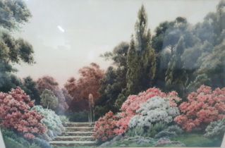 Large Herbert GEORGE (1863-?) watercolour "Extensive back garden in bloom", framed and glazed, The