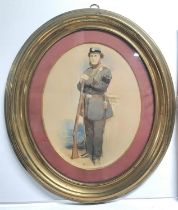 Unsigned, small, mid 19thC full-length watercolour portrait of "John Cornwall" of the Scarborough