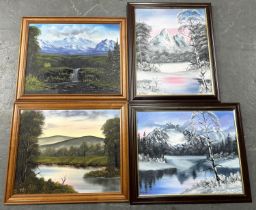 4 Oil on Boards signed Brown Forrest and Snowy scenes