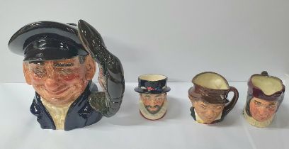 Large Royal Doulton toby jug "Lobster Man" (D 6617) together with 3 small Royal Doulton TRIAL toby