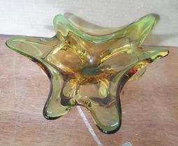 Heavy Murano yellow glass table centre piece