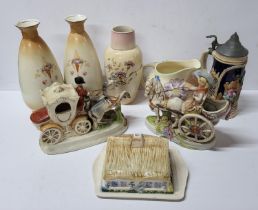 collection of various cermics including two figures on horses, three vases and others (Qty)