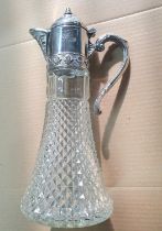 Cut glass and silver plate claret jug