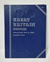 blue coin Album containing GB pennies (1933 - 1966)