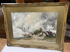 Louis Van Staaten (1836-1909) watercolour "View of Schiedam, Holland" in original gilt mount and