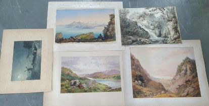 Five large Victorian landscape watercolours, all by unsigned (5), all unframed, Largest - 41 x 53 cm