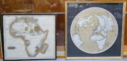 Framed hand-coloured Georgian map of Africa together with a circular hand-coloured globe map of