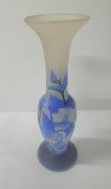 French acid etched cameo glass vase of elongated baluster form, possibly bearing inscription/