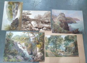 Five large Victorian landscape watercolours, one signed Nottingham, the rest are unsigned (5), all