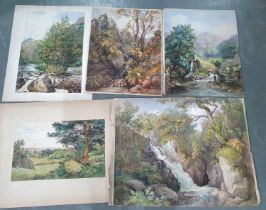 Five large Victorian landscape watercolours, all unsigned (5), unframed, Largest - 55 x 71 cm