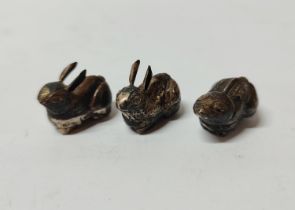 Three small 999 Silver trinkets, two in the forms of bunnies and the other a toad (3)