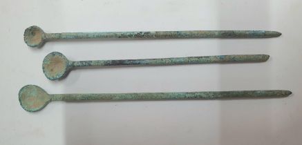 Three Roman copper medicine or cosmetics spoons (3)