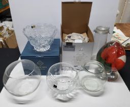 Collection of glassware including a boxed "Bohemia Crystal" and another boxed glass jar (Qty)