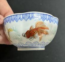 Chinese eggshell bowl Fish design boxed