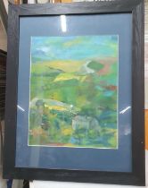 Thelma E Sandall (20th-21stC) modernist oil on board "Denton from Ilkley", signed, black frame