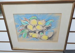 Sir Mathew Smith (1879-1959) pastel "Lemons in a bowl", signed lower right, thin wood frame and is