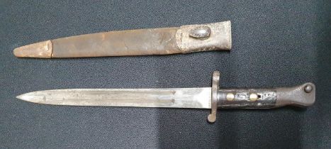 British pattern 1888 bayonet metal & leather scabbard, this one stamped Wilkinson London below 10 '