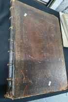 Large mid 19thC heavy leather bound portfolio book (60 x 44cm) filled with around 30 single sided