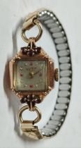 Lucerne, 17 jewels, ladies stretch-strap wristwatch in 14K Rose Gold surround