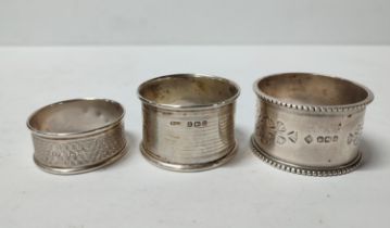 Three hallmarked Silver napkin rings (3) 60 grams