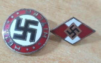 Two genuine 1930s or 1940s German NAZI party lapel badges (2)