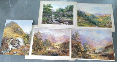 Five large Victorian landscape watercolours, all by L Drayton (5), all unframed, Average size 42 x