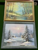 1 oil on board and 1 canvas both signed and framed